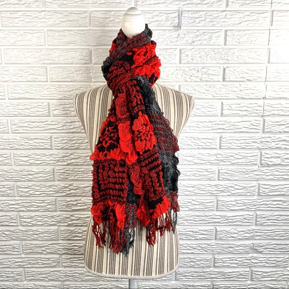 Accessories - 5/$25 Ruffled Patchwork Floral Scarf Black Red